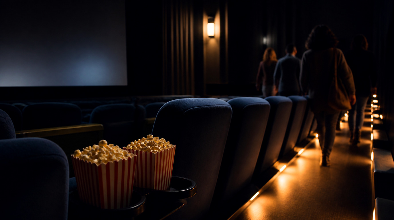 People arriving for a social movie evening